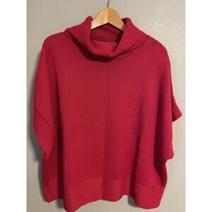 Coldwater Creek Sweater Womens 1X Red Wool Blend Cowl Neck Short Sleeve Pullover